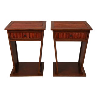 Pair of Vintage Boho Bamboo Nightstands / Side Tables For Sale