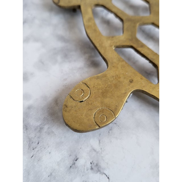 1980s Vintage Mid Century Brass Turtle Trivet For Sale - Image 5 of 12