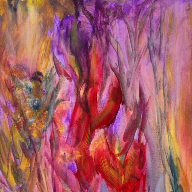 1990s 'Biomorphic Abstract in Ochre and Sapphire', American School Abstract Expressionist Oil For Sale - Image 5 of 8