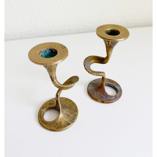 Mid-Century Modern 1960s Brutalist Cast Brass Candlesticks by Kurt Jesch for Fratelli Tonini, Italy - A Pair For Sale - Image 3 of 11