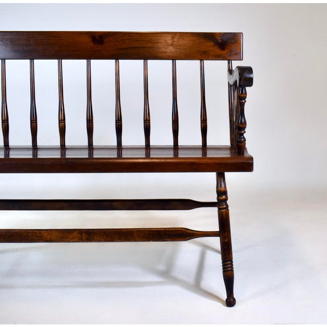 American Pine Spindle Back Deacons Bench For Sale - Image 4 of 13