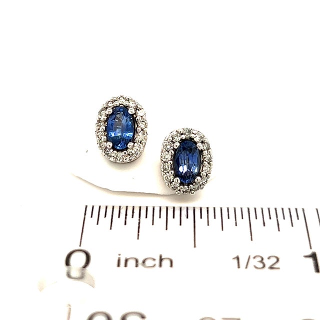 Natural Sapphire Diamond Stud Earrings 14k W Gold 0.64 TCW Certified For Sale - Image 12 of 12