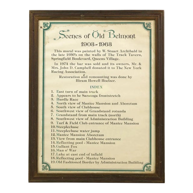 Late 20th Century Scenes of Old Belmont Racetrack Frame Mural Index Poster For Sale