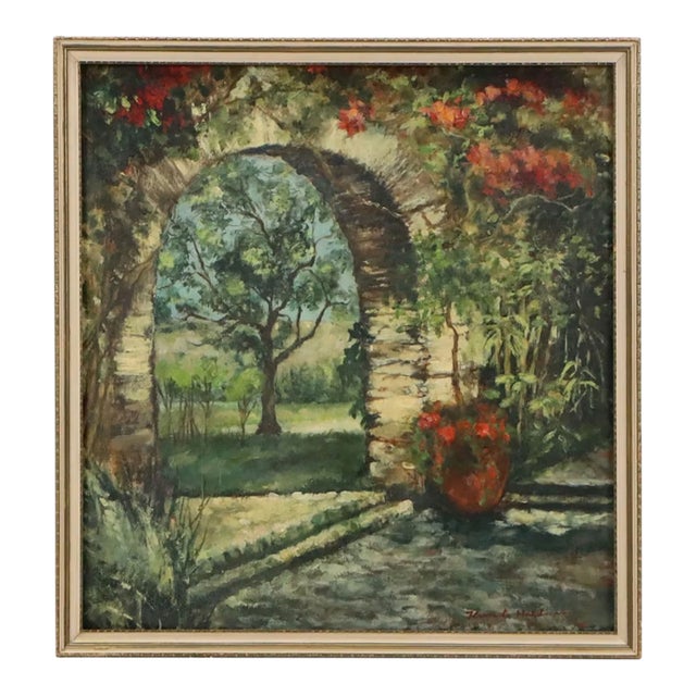 Early 20th Century Knute Heldner Original Oil Painting "New Orleans Courtyard" For Sale