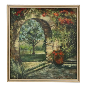 Early 20th Century Knute Heldner Original Oil Painting "New Orleans Courtyard"