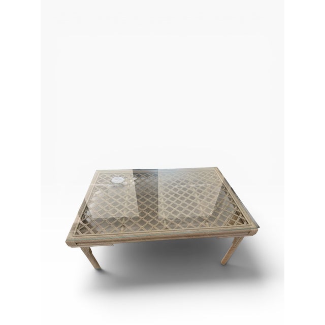 Vintage Coastal Regency Woven Rattan Dining Table With Glass Top For Sale In Miami - Image 6 of 6