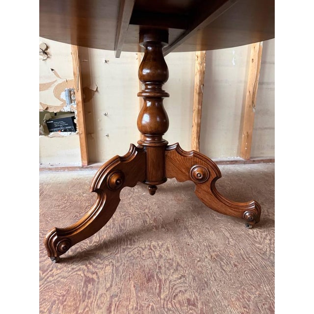Wood Antique Victorian Style Fold Top Parlor Center Table For Sale - Image 7 of 14
