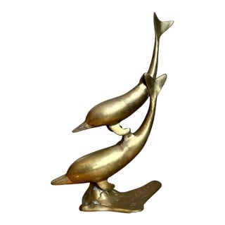 Vintage Brass Dolphin Sculpture For Sale