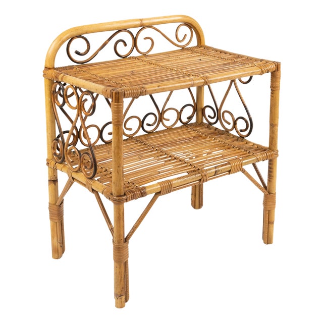 Midcentury Bamboo and Rattan Side Table, 1960s For Sale