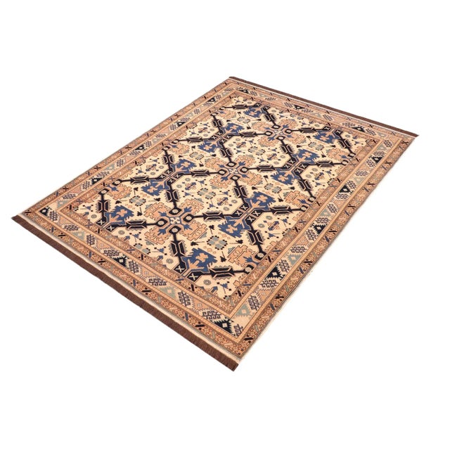 Shabby Chic 1970s Vintage Tribal Kargahi Beige/Blue Hand Knotted Rug For Sale - Image 3 of 10