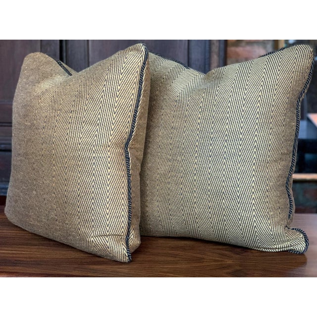 Donghia Custom Square Pillows in Donghia Gold Chevron Wool - A Pair For Sale - Image 4 of 10