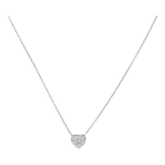14K White Gold 1/4 Cttw Diamond Composite Heart Pendant Necklace - 18" Inches For Sale