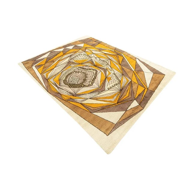 Mid-Century Modern Vintage Cream and Brown Patterned Rug, 1970s For Sale - Image 3 of 13