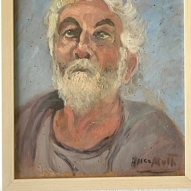 Wood Vintage Boho Signed Original Oil Portrait on Board For Sale - Image 7 of 12