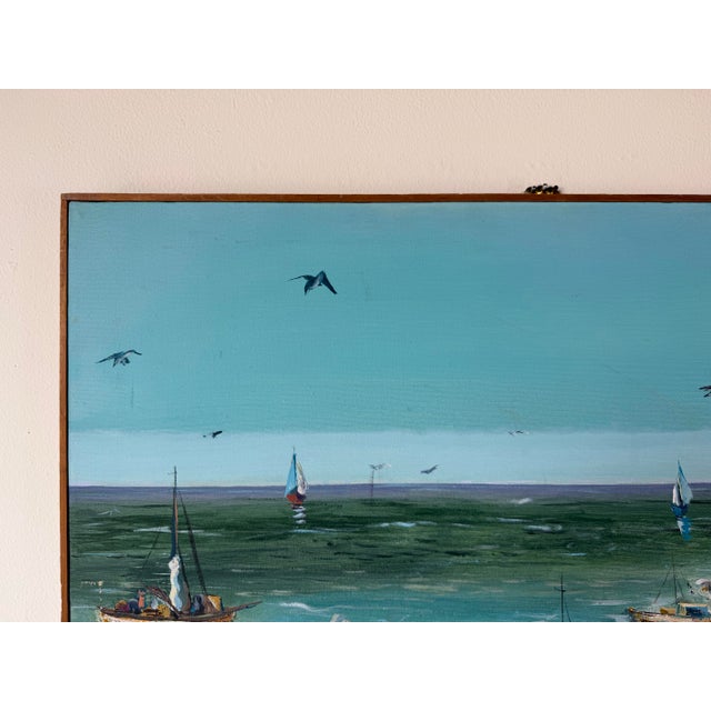 1970s 1977 Vintage Coastal Seascape Oil on Canvas Painting – Signed, Illegible For Sale - Image 5 of 12