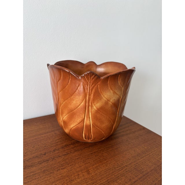 Ceramic Vintage Handmade Ceramic Flower and Leaf-Shaped Planter, France, 1970s For Sale - Image 7 of 8