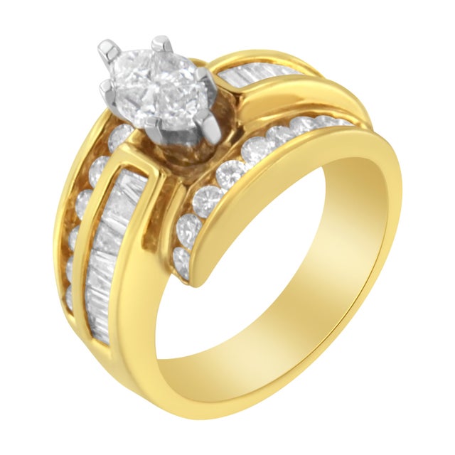 Contemporary 14KT Two-Toned Diamond Cocktail Ring (1 1/3 cttw, H-I Color, SI1-SI2 Clarity) - Size 7 For Sale - Image 3 of 6
