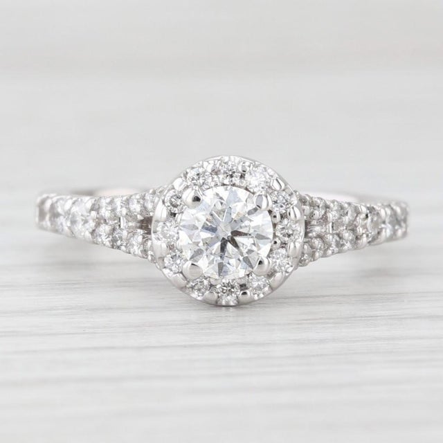 0.94ctw Round Diamond Halo Engagement Ring 14k White Gold Size 6.75 Gia Cathedral For Sale In Greensboro - Image 6 of 8