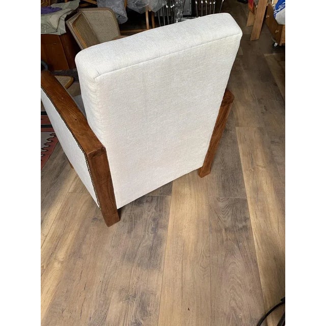 Hungarian Art Deco armchair. A very elegant Art Deco armchair, a new cream, beige upholstery. The wooden part was restored...