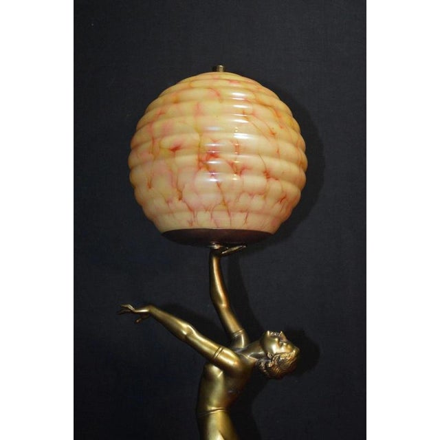 Art Deco French Bronze Figural Dancer Table Lamp with Glass Globe,1930s For Sale - Image 12 of 18