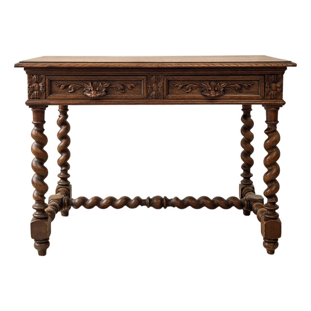 Small Henri II Style Table or Desk with Twisted Uprights, 1890s For Sale