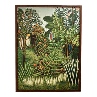Vintage Haitian Painting of a Jungle Scene With Monkeys For Sale