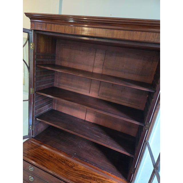 Georgian Mahogany Astragal Glazed Secretaire Bookcase on Swept Bracket Feet For Sale - Image 15 of 18