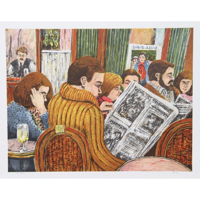 David Azuz -Couple Bar Montparnasse Pari Litho For Sale