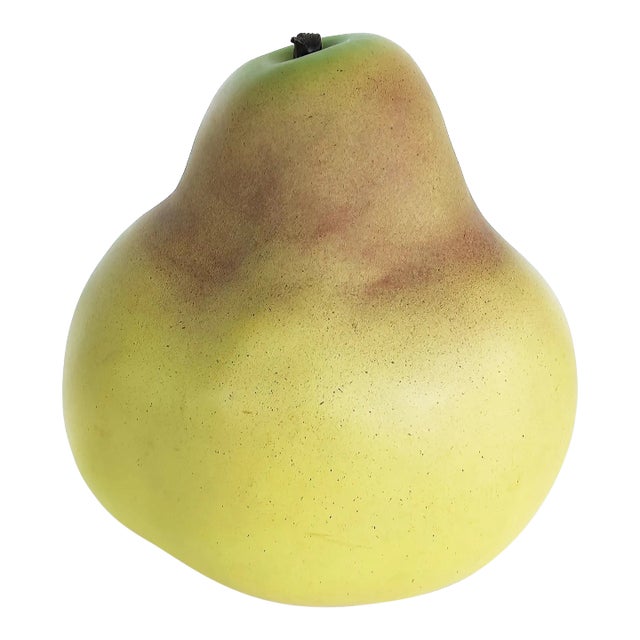 Glazed Ceramic Pear Sculpture With Wood Stem Attributed to Bijan Circa 1980s For Sale