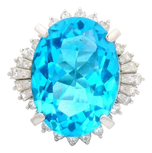 14.16 Carat Blue Topaz Diamond Platinum Ring, Size 6.5