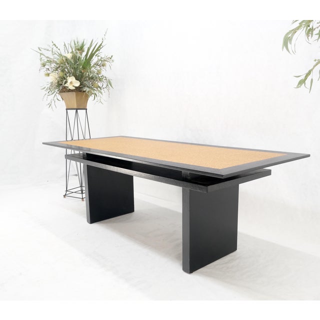 Ebonized Black Lacquer Mahogany Floating Cork Top Dining Writing Library Table For Sale - Image 9 of 12