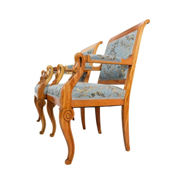 Early 19th Century Empire Biedermeier Plumwood Swan Armchairs, Set of 2 For Sale - Image 4 of 11