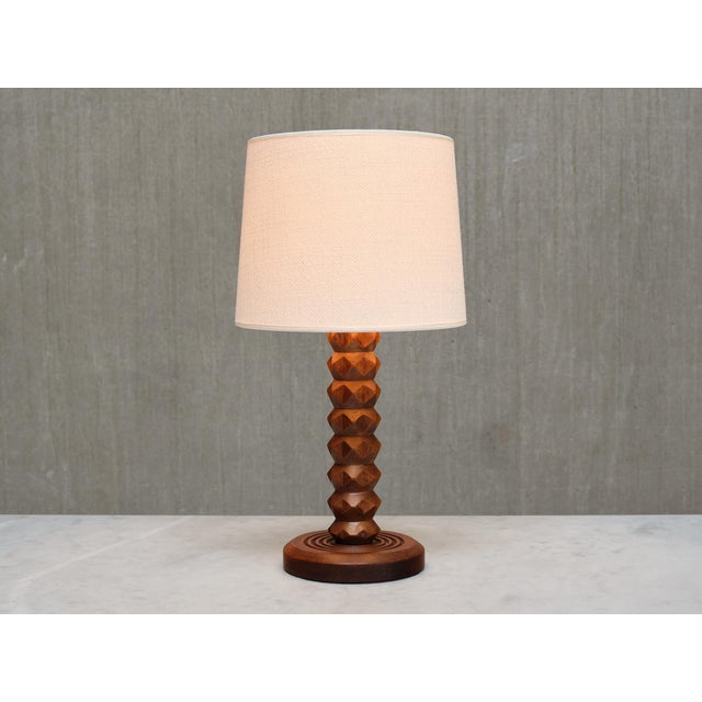 1950s Table Lamp in Oak with Ivory Shade attributed to Charles Dudouyt, France, 1950s For Sale - Image 5 of 10