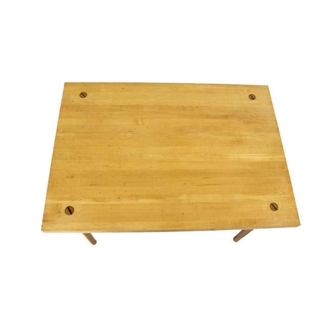 Mid-Century Modern Solid Maple 2" Thick Butcher Block Top Tapered Dowel Legs Writing Dining Table For Sale - Image 3 of 10
