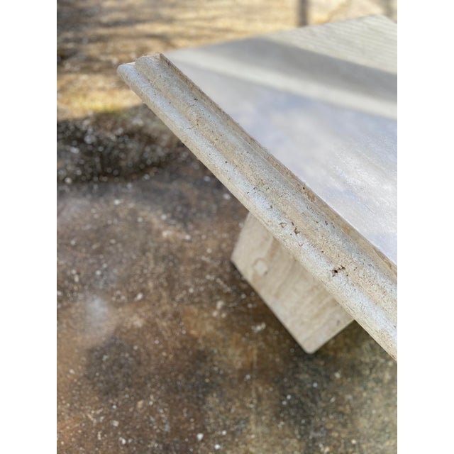 Italian Travertine Side Table With Beveled Edge For Sale - Image 10 of 12