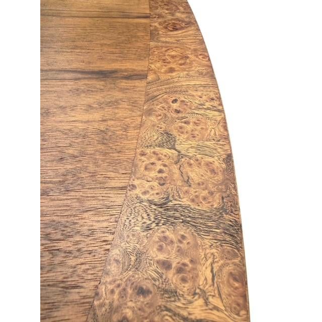 Traditional Vintage American Furniture Burl Walnut Oval Expandable Dining Table With 3 Leaves & Original Table Pad For Sale - Image 3 of 13