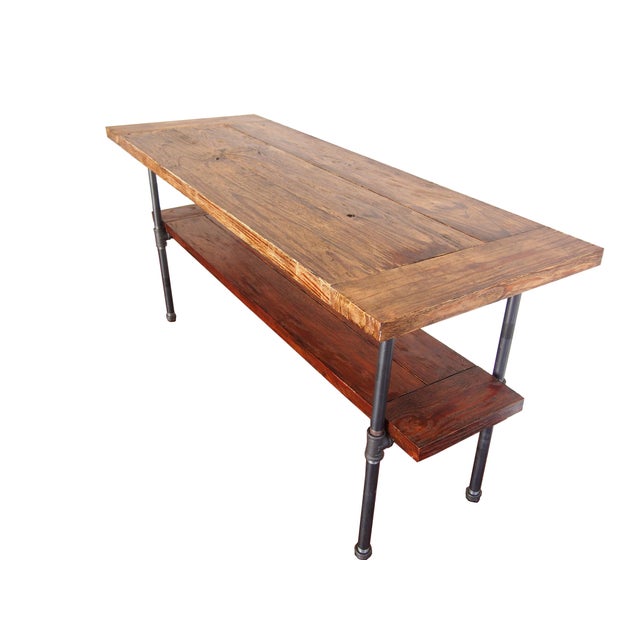Industrial Style Distressed Wood & Steel Pipe Table Chairish