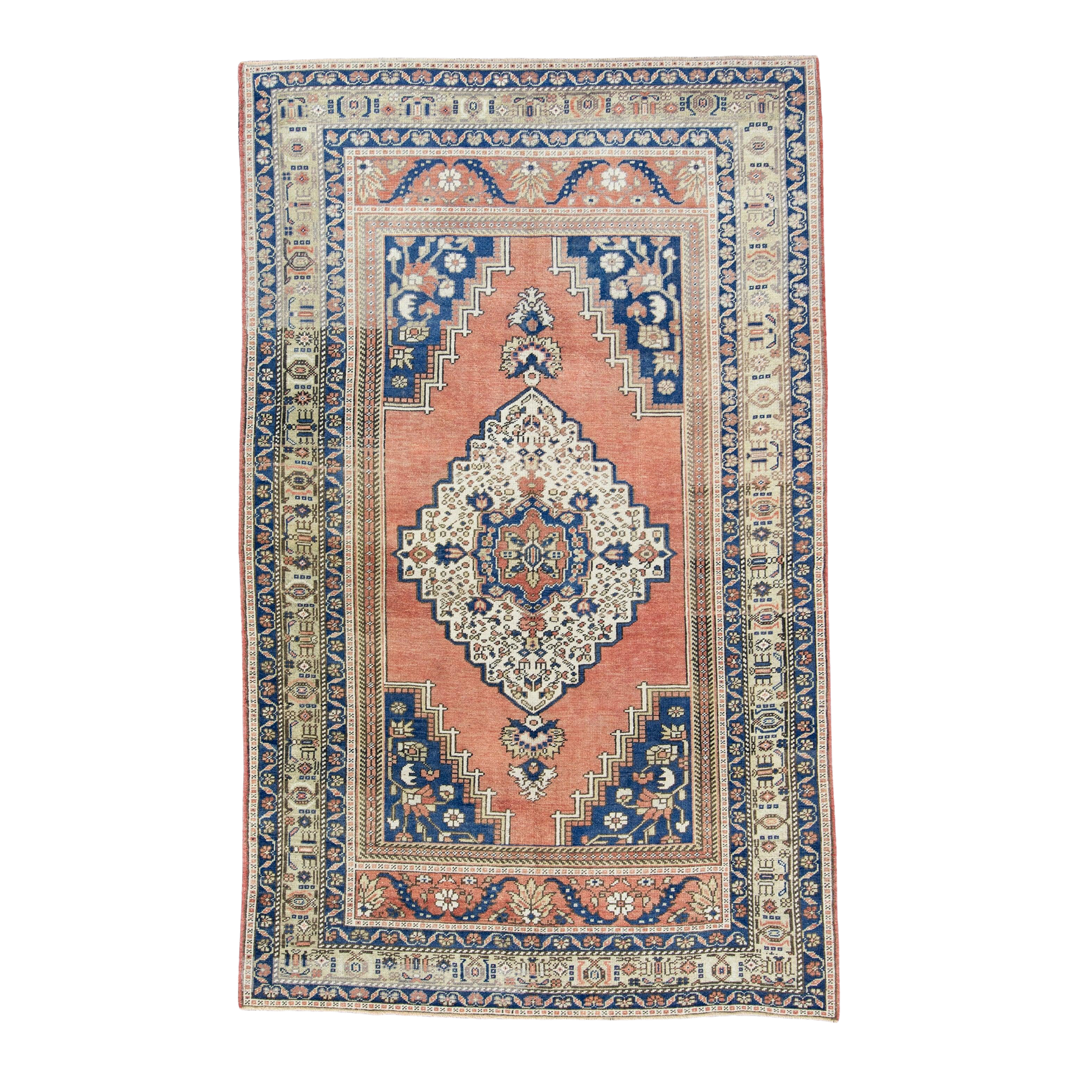 Blue & Orange Turkish Vintage Rug 5'7