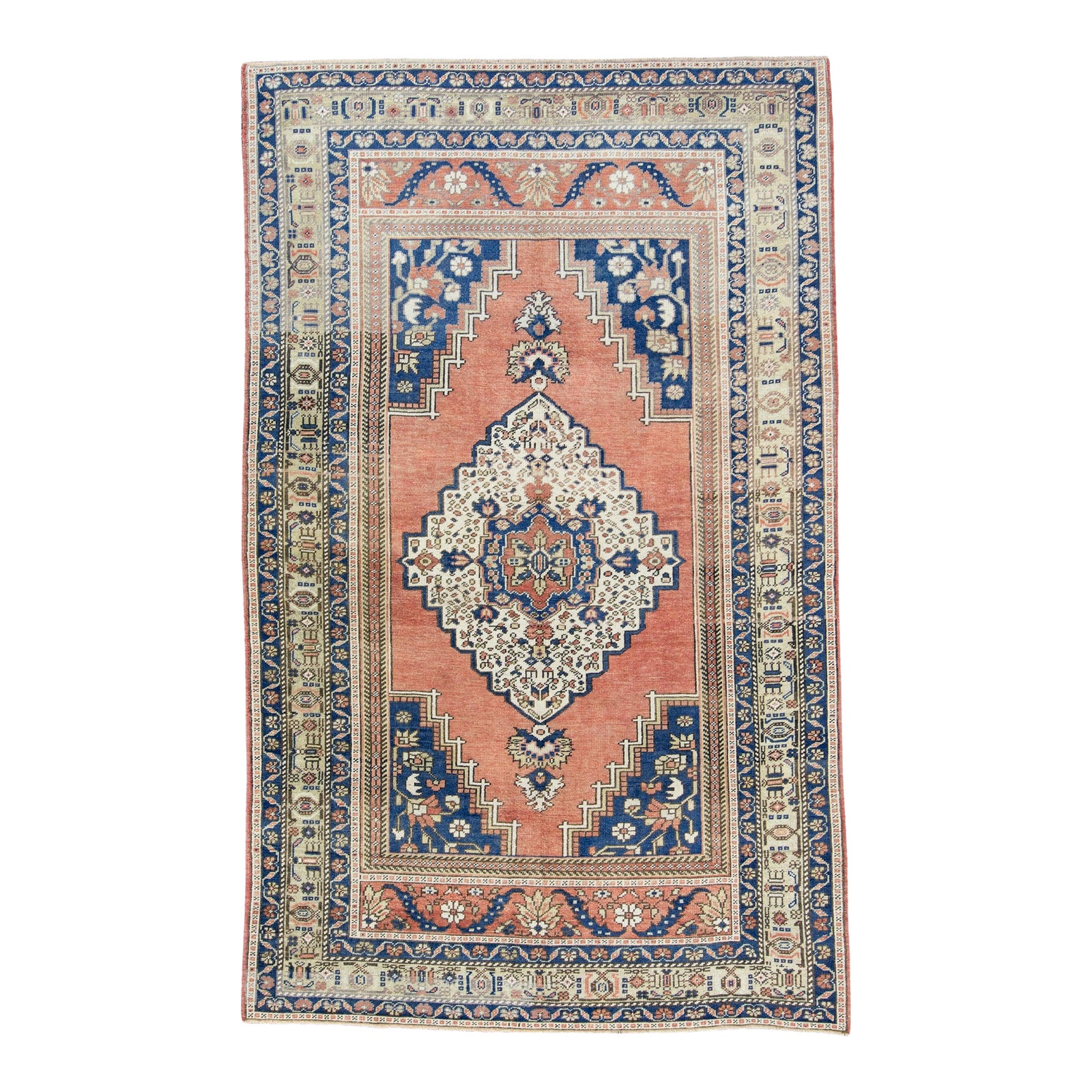114×57 “DIMLY LIT-S” ViNTAGE TURKiSH RUG Blue & Orange Turkish Vintage Rug 5'7