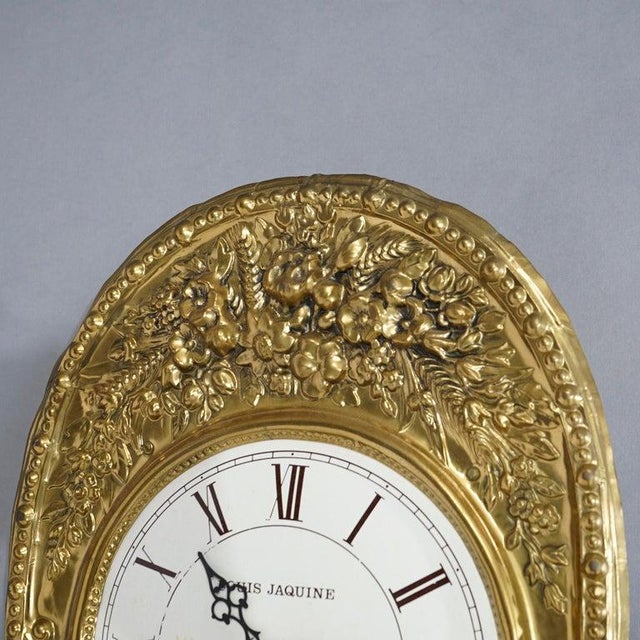 Antique French Louis Jaquine Brass Wag-on-the Wall Clock 19th C For Sale - Image 4 of 8