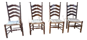 Vintage Early American French Rustic Style High Ladder Back Rush Seat Side Chairs
