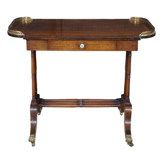 Antique English Regency Style Rosewood Mahogany & Brass Gallery Writing Table For Sale