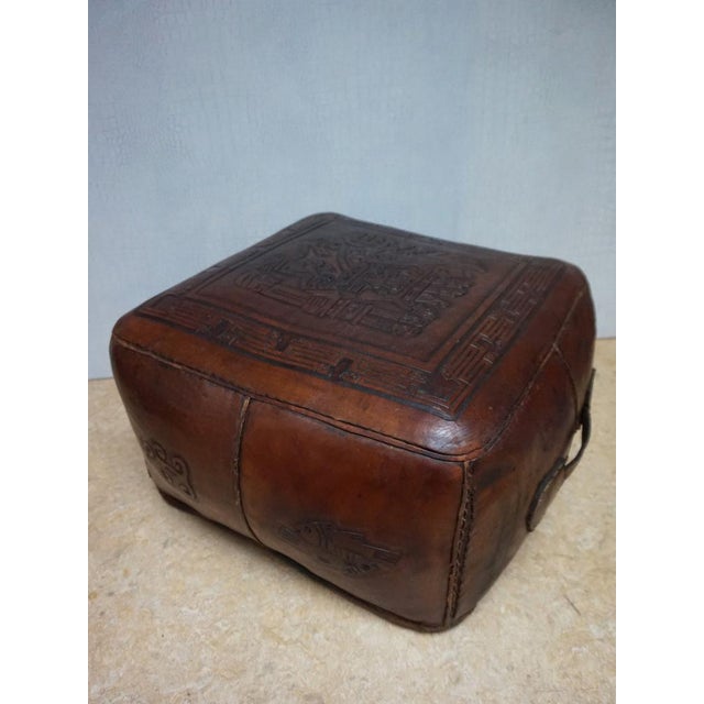 1970s Square Saddle Leather Ottoman by Angel Pazmino, 1970s For Sale - Image 5 of 13