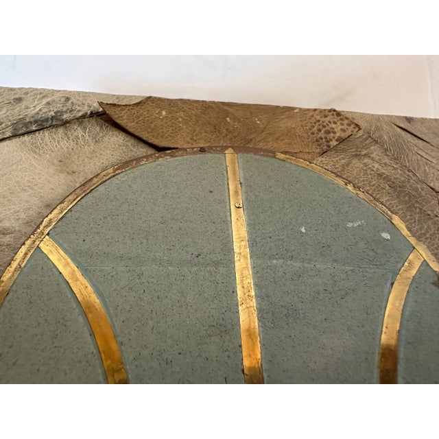 Mid-Century Modern Leather Lidded Boxes & Embossed Seafoam Green Enamel -A Pair For Sale - Image 3 of 9