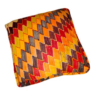 Geometrical Red Turkish Kilim Pouf For Sale