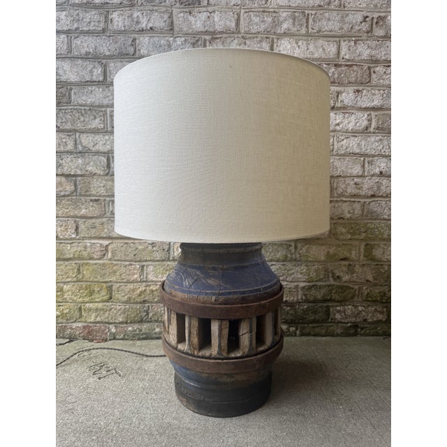 Two (2) solid wood and metal wagon wheel hubs, newly mounted as lamps. Two (2) on hand, but sold separately. The wood and...