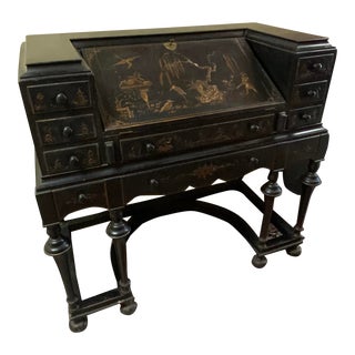 Black Chinoiseries Lacquer Secretary Desk For Sale