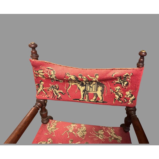 Antique Victorian Hunzinger Style Folding Chair Dog Heads Circus Needlepoint Revised Description Unusual antique Victorian...