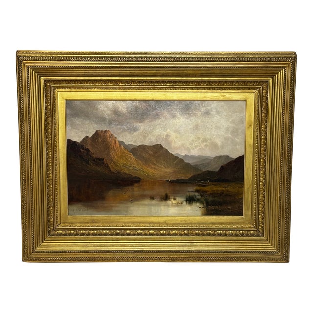Large Antique Oil Painting Lake District Windermere at Dawn View From Bowness by Alfred De Breanski Jr For Sale