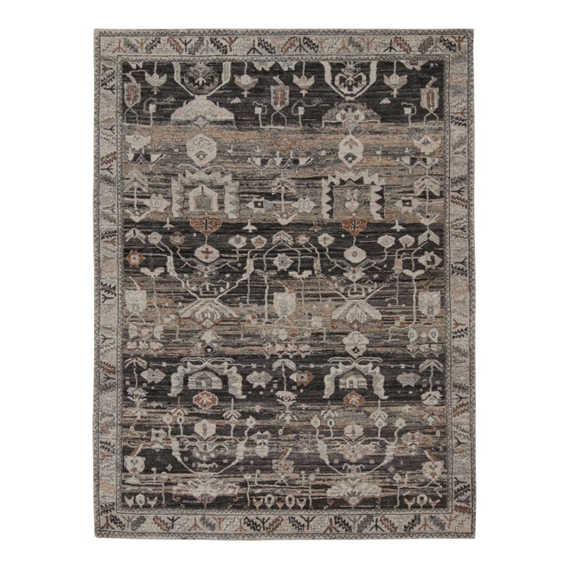 Rug & Kilim’s Modern Classics Rug in Gray With Geometric Floral Patterns For Sale
